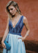 Blue Satin V-neck Sleeveless With Pockets A-line Prom Dresses,PD00323