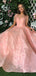 Blush Pink Lace Appliques Short Sleeves Long Prom Dresses,PD00149