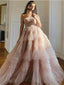 Blush Pink Off-shoulder A-line Ruffle Long Princess Prom Dress, PD3374