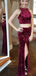 Burgundy Velvet Two Piece Open Back Sheath Prom Dresses,PD00335