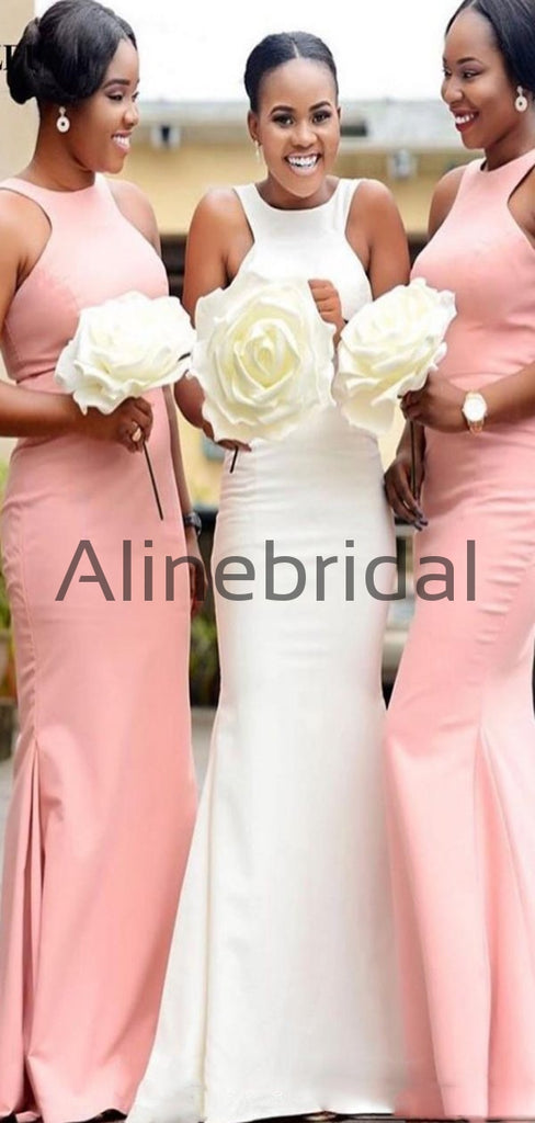 Charming Pink Mermaid Sleeveless Long Bridesmaid Dresses AB4240