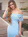Charming Off Shoulder Blue Lace Mermaid Split Long Prom Dresses,PD00003