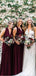 Cheap Burgund Jersey Long Beach Summer Bridesmaid Dresses AB4228
