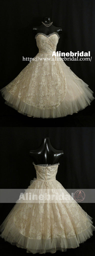 Dark Ivory Lace Sweetheart Strapless Vintage Homecoming Dresses,HD0006