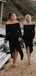 Dark Navy Off Shoulder Long Sleeve High Low Knee Length Bridesmaid Dresses, AB4105