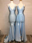 Dusty Blue Mismatched Spaghetti Strap Mermaid Bridesmaid Dresses, AB4052