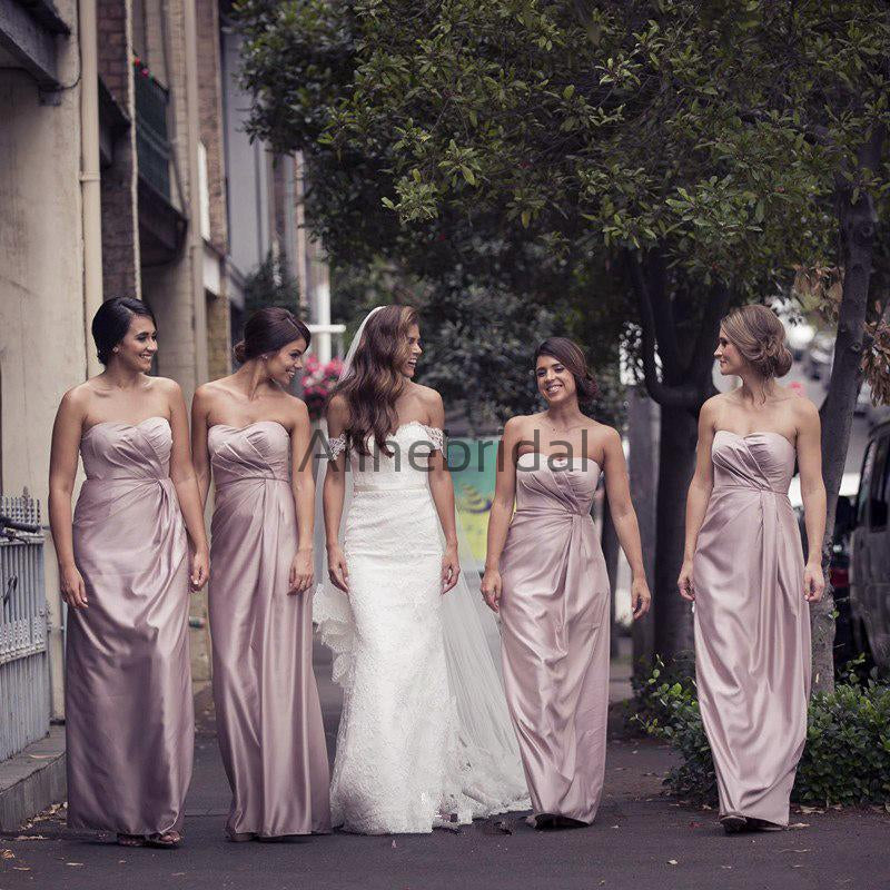 Dusty Pink Pleating Sweetheart Strapless Sheath Bridesmaid Dresses, AB4036
