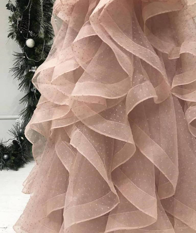 Dusty Pink Ruffles Ball Gown Sleeveless Prom Dresses ,PD00302