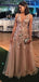 Elegant Applique Tulle Sleeveless V-neck A-line Prom Dresses,PD00191