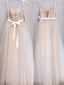 Elegant Spaghetti Straps Appliques Sequins High Waist With Sash A-line Long Prom Dresses. AB1082
