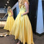 Elegant Yellow Satin High Low Sleeveless Simple Ball Gown Long Prom Dresses,PD0052