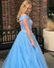 Fashion  Blue Off Shoulder Two Piece Beaded Prom Gown Dresses,PD00039