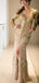 Fashion Gold Sequin Long Sleeve See Through Back Long Prom Dresses ,PD00299
