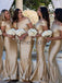 Gold  Off Shoulder Mermaid Fashion Bridesmaid Dresses, AB4065