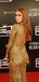 Gold Sequin Long Sleeve V-neck Silt Sheath Prom Dresses,PD00344
