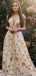 Gold Star Sequin Lace Cap Sleeve A-line Prom Dresses,PD00290