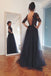 Long Sleeve Black Lace Backless Ball Gown Evening Party Prom Dress, PD0015