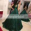Hunter Green Sequin V-neck Criss-cross Sparkly Prom Dresses ,PD00109
