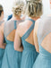 Jade Tulle V-neck Sleeveless Open Back Mismatched Long Bridesmaid Dresses, WG19