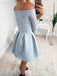 Light Blue Lace Off Shoulder Long Sleeve Simple Homecoming Dresses,BD0001
