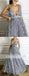 Light Grey Unique Lace Handmade Flowers V-neck Spaghetti Strap Prom Dresses ,PD00110