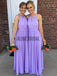 Lilac Chiffon Halter Simple A-line Long Bridesmaid Dresses, AB4010