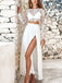 Sexy Long Sleeve Black and White Side-slit Two Pieces Long Prom Dress, PD0056
