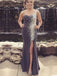Long Custom One Shoulder Sparkly Mermaid Side Slit Evening Party Prom Dress,PD0063