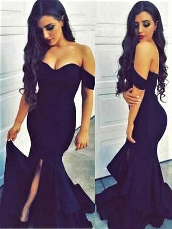 Long Off Shoulder Mermaid Side Slit Sexy Cocktail Evening Party Prom Dresses Online,PD0168