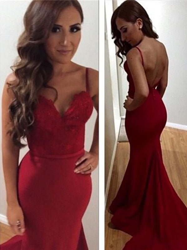 Long Red Sexy Spaghetti Straps Backless Mermaid Popular Charming Prom Dresses Online,PD0119