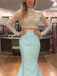 Long Sleeve High Neck Two Pieces Open Back Elegant Charming Prom Gown Dresses. PD0222