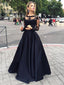 Long Sleeve Two Pieces Black With Lace Ball Gown Evening Party Prom Dress,PD0045