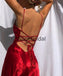 Mermaid Simple Red Cheap Spaghetti-Straps Prom Dresses PD1008
