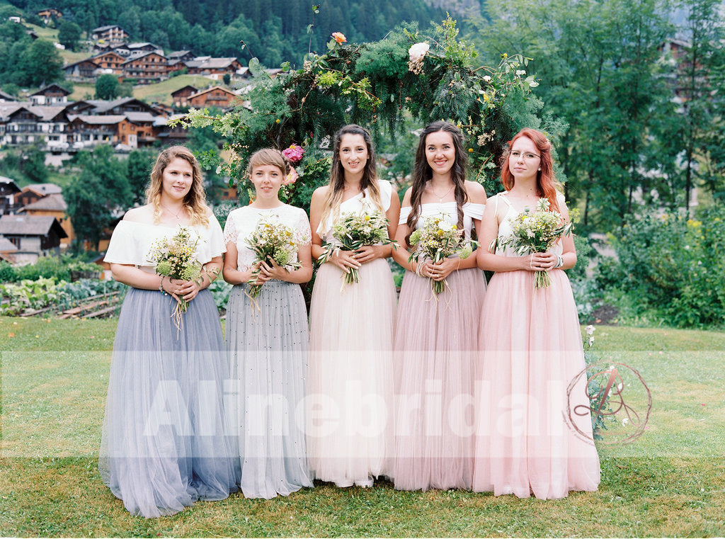 Mismatched Tulle Pastel Color Fashion Bridesmaid Dresses For Country Wedding , AB1217