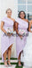 New Arrival One Shoulder Lilac Short Unique Bridesmaid Dresses AB4220