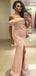 Off Shoulder Blush Pink Jersey Mermaid Slit Long Prom Dresses.PD00263