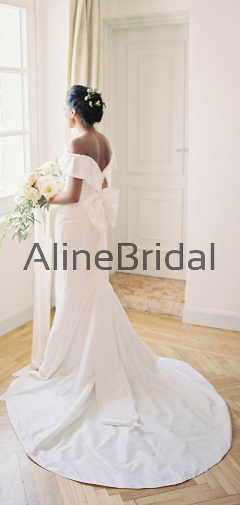 Off Shoulder Elegant Simple Satin Mermaid With Bowknot Wedding Dresse, AB1528