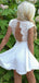 Off White Lace Short Sleeve Open Back Homecoming Dresses,HD0046
