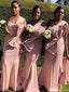 One Shoulder Pink Mermaid Long Bridesmaid Dresses AB4253