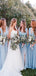 Pale Blue Chiffon Sleeveless V-neck Slit Long Bridesmaid Dresses , AB4127