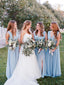 Pale Blue Chiffon Sleeveless V-neck Slit Long Bridesmaid Dresses , AB4127