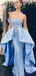 Pale Blue Lace Satin Straplee Dechable Overskirt Fashion Prom Dresses ,PD00132