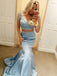 Pale Blue Two Piece Beading Mermaid Prom Dresses ,PD00121