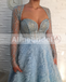 Pale Blue Unique Bottom Sweetheart Elegant Formal Party Prom Dresses With Sleeves ,PD00107