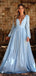 Pale Bule Satin Chiffon Long Sleeve A-line Prom Dresses,PD00348