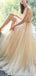 Pastel Yellow Tulle Beading V-neck Sleeveless Prom Dresses.PD00274