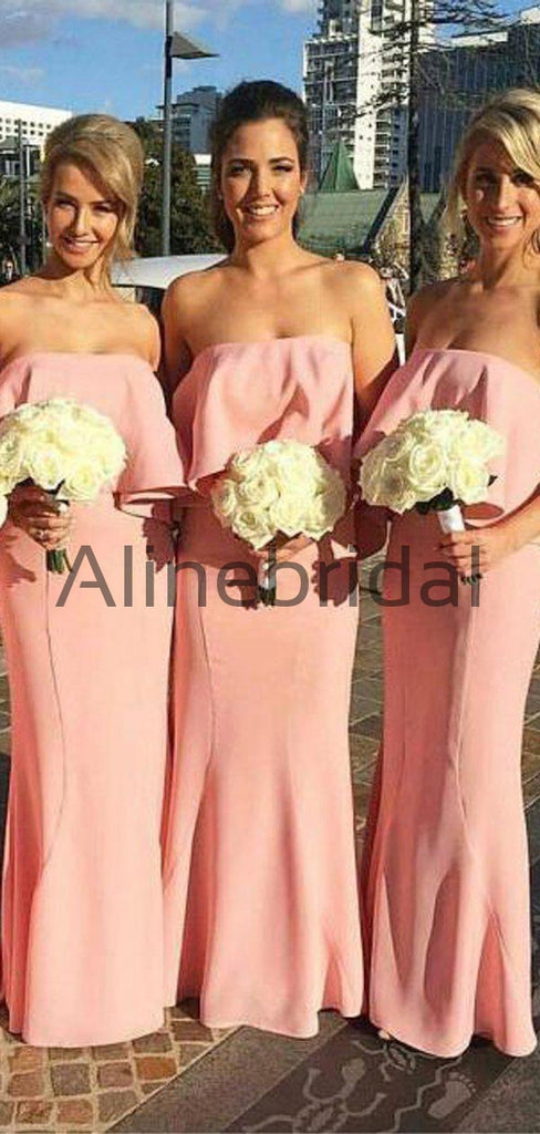 Peach Chiffon Strapless Sheath Boho Wedding Bridesmad Dresses, AB4063
