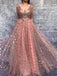 Peach Sparkly Star Sequin Tulle A-line Prom Dresses .PD00287