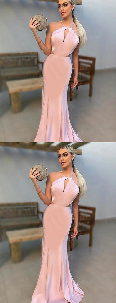 Pink Spaghetti Strap Halter Mermaid Cheap Prom Dresses .PD00234