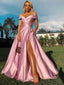 Rose Satin Off Shoulder Fashion Long Prom Dresses,PD00292